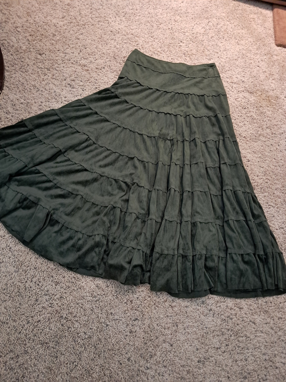 Tribal Olive Green Tiered Maxi Skirt - Picture 8 of 16